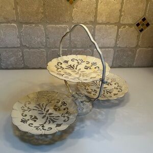 Elegant Vintage Cream Metal Tiered Folding Serving Tray